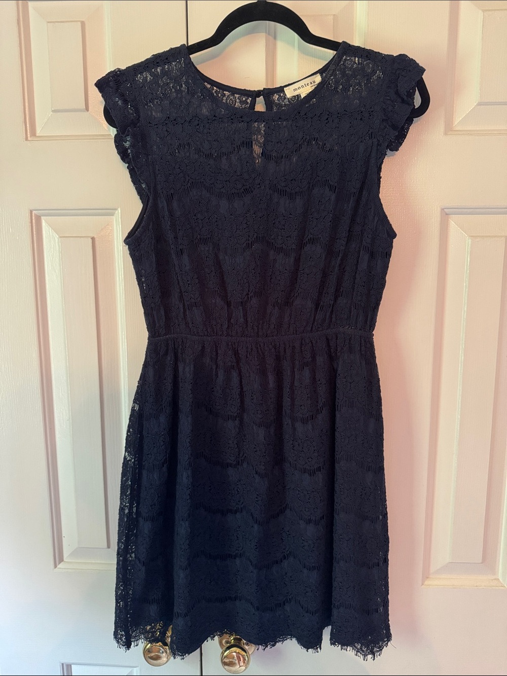 Monteau Navy Lace Cap-Sleeve Dress